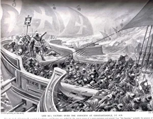 Leo III's Victory over the Saracens at Constantinople in 717, illustration from Hutchinson' Leo III's Victory over the Saracens at Constantinople in 717, illustration from Hutchinson'
