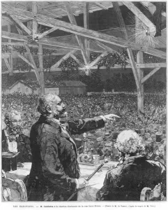 Leon Gambetta a la reunion electorale de la rue Sainte-Blaise, c.1879 (engraving) Leon Gambetta a la reunion electorale de la rue Sainte-Blaise, c.1879 (engraving)