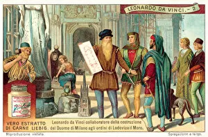 Leonardo da Vinci collaborating on the construction of Milan Catherdal under the orders of Ludovico Sforza (chromolitho)