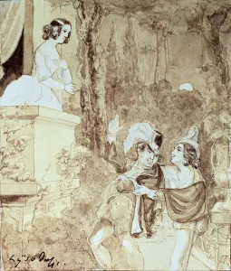 Leporello serenading Elvira in the guise of Don Giovanni (Don Juan) who stands behind him Leporello serenading Elvira in the guise of Don Giovanni (Don Juan) who stands behind him
