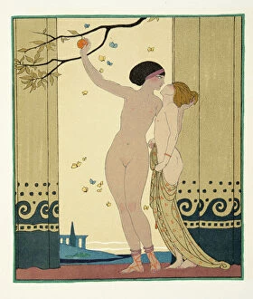 Bilitis Gallery: Les Conseils, illustration from Les Chansons de Bilitis, by Pierre Louys, pub. 1922 (pochoir print)