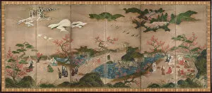 Les spectateurs des erables (Mapple Viewers) - Paravent en six panneaux - Oeuvre de Kano Hideyori (actif 1565-1576)