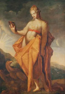 Leto, pregnant with the twins Artemis and Apollo, with the eagle of Zeus at her feet Leto, pregnant with the twins Artemis and Apollo, with the eagle of Zeus at her feet