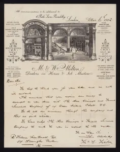 Letter on company stationery of M & W Milton, dealers in horses and job masters, Park Lane, Piccadilly, London Letter on company stationery of M & W Milton, dealers in horses and job masters, Park Lane, Piccadilly, London
