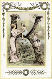 Letter representing a mother and her children playing, late 19th century Letter representing a mother and her children playing, late 19th century