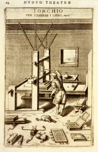 Letterpress for printing books, 1607 (engraving) Letterpress for printing books, 1607 (engraving)