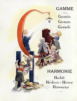 Letters G and H representing children playing music, late 19th century (chromolithograph) Letters G and H representing children playing music, late 19th century (chromolithograph)