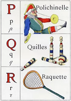 Marionette Gallery: Letters P, Q and R: 'Puppet;Skittles;Racket', in ABC des joujoux ou Alphabet des tout petits