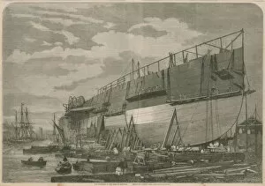 The Leviathan in the yard at Millwall, London, before the launch (engraving)