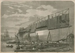 The Leviathan in the yard at Millwall, London, before the launch (engraving) The Leviathan in the yard at Millwall, London, before the launch (engraving)