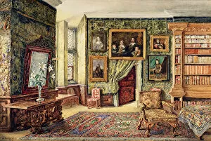 Images Dated 7th February 2006: The Library at Hardwick Hall, Derbyshire, 1891 (w / c)