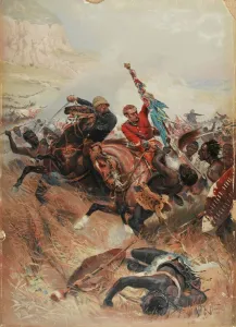Lieutenants Melville and Coghill Saving the Colours, Zulu War of 1879, 1881 (chromolitho) Lieutenants Melville and Coghill Saving the Colours, Zulu War of 1879, 1881 (chromolitho)