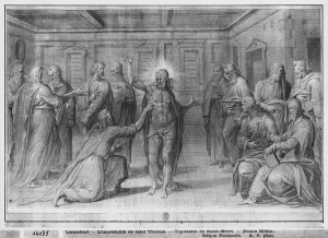 Life of Christ, Incredulity of St. Thomas, preparatory study of tapestry cartoon Life of Christ, Incredulity of St. Thomas, preparatory study of tapestry cartoon