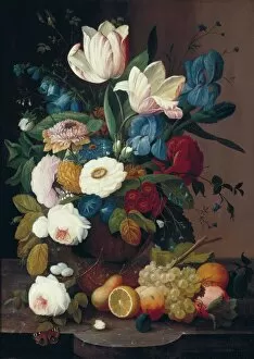 Still Life, Flowers and Fruit, 1848 (oil on canvas)