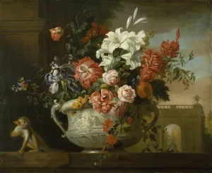 Still life with flowers in an urn, with a monkey, on a ledge, c.1699 (oil on canvas) Still life with flowers in an urn, with a monkey, on a ledge, c.1699 (oil on canvas)