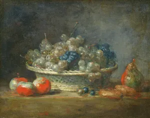 Still life: grape basket with three apples, a pear and two marzipans, 1764 (oil Still life: grape basket with three apples, a pear and two marzipans, 1764 (oil