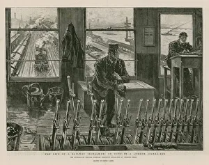 The life of a railway signalman on duty in a London signal-box (engraving) The life of a railway signalman on duty in a London signal-box (engraving)