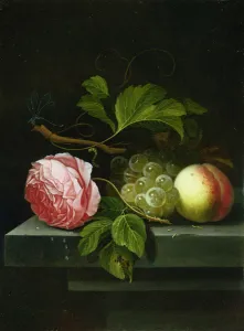 A Still Life with a Rose, Grapes and Peach, 17th century A Still Life with a Rose, Grapes and Peach, 17th century