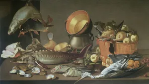 A Still Life of a Sturgeon and other Fish, Ducks and a Heron (oil on canvas) A Still Life of a Sturgeon and other Fish, Ducks and a Heron (oil on canvas)
