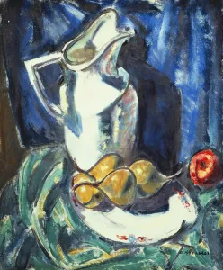 Still Life with White Pitcher and Fruit, (oil and gouache on board) Still Life with White Pitcher and Fruit, (oil and gouache on board)