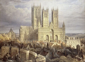 Rooftops Gallery: Lincoln Cathedral from the North West, c.1850 (w / c on paper)