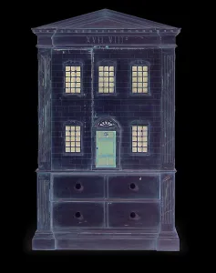 Linen press modelled as a doll's house (wood) Linen press modelled as a doll's house (wood)