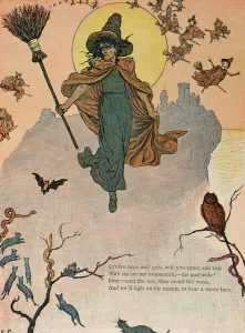 Little boys and girls, will you come and ride with me on my broomstick Little boys and girls, will you come and ride with me on my broomstick