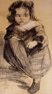 Colored Chalk Gallery: Little Girl with a White Collar, 1905 (charcoal and coloured chalks on paper)