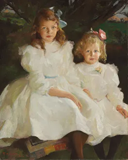 1767323 Two Little Girls, 1903 (oil on canvas) by Benson, Frank Weston (1862-1951); 101.6x81.3 cm; Private Collection; (add.info.: Two Little Girls. Frank Weston Benson (1862-1951). Oil on canvas. Painted in 1903. 101.6 x 81.3cm. A portrait of the artist's nieces, Rosamond and Ruth Benson.); Photo © Christie's Images Two Little Girls, 1903 (oil on canvas)