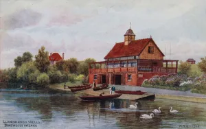 Llandrindod Wells, Boat House on Lake (colour litho) Llandrindod Wells, Boat House on Lake (colour litho)