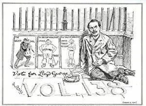 Budget Gallery: Lloyd George as a pavement artist with portraits of the Wicked Earl