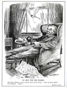 Lloyd George is prevented from resting by the difficulties caused by industrial unrest in Lloyd George is prevented from resting by the difficulties caused by industrial unrest in