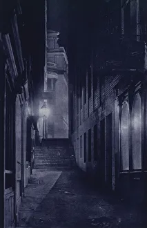 George Street Gallery: London at night: George Street, Strand, and Charing Cross Hospital (b / w photo)