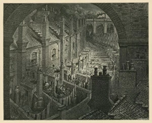 Railways Gallery: Over London by rail (engraving)