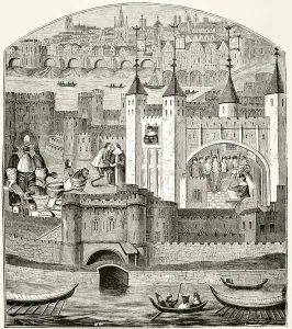 London and the Tower of London in the 15th century, from 'The National and Domestic London and the Tower of London in the 15th century, from 'The National and Domestic