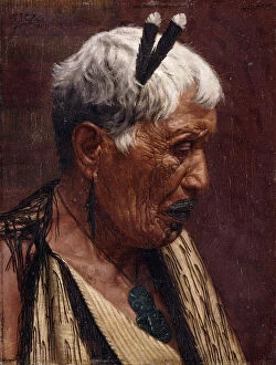 Looking Backward - Wiripine Ninia, a Ngatiawa Chieftainess, 1917 (oil on canvas laid on board)