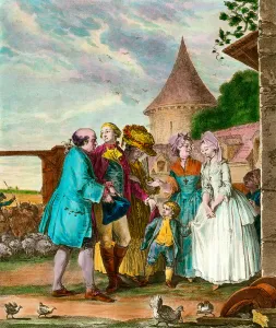 The Lord and his farmer. 18th century engraving. Private collection The Lord and his farmer. 18th century engraving. Private collection