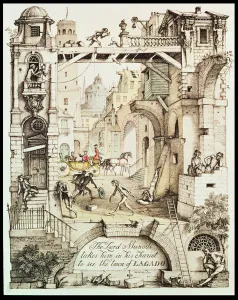 The Lord Munodi takes him in his chariot to see the town of Lagado, illustration The Lord Munodi takes him in his chariot to see the town of Lagado, illustration