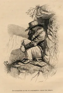 Loup retranche dans sa solitude contemplative. Vignettes illustrees par JJ Granville Loup retranche dans sa solitude contemplative. Vignettes illustrees par JJ Granville