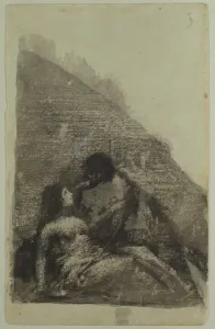 Lovers reclining together in the dark (black ink and wash on paper) Lovers reclining together in the dark (black ink and wash on paper)