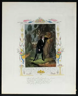 Lovesick man in the woods (colour litho)