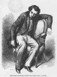 Lucien de Rubempre overwhelmed with sorrow, illustration from Les Illusions Lucien de Rubempre overwhelmed with sorrow, illustration from Les Illusions