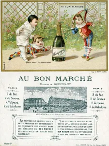What Luck! a Bottle of Champagne'; front and reverse of a promotional card for What Luck! a Bottle of Champagne'; front and reverse of a promotional card for