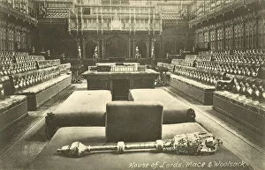 Mace and Woolsack, House of Lords, Westminster (b/w photo)