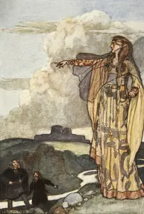 Macha curses the Men of Ulster, illustration from Cuchulain, The Hound of Ulster, by Eleanor Hull (1860-1935) Macha curses the Men of Ulster, illustration from Cuchulain, The Hound of Ulster, by Eleanor Hull (1860-1935)