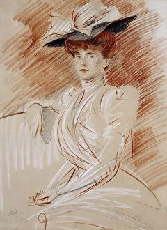 Colored Chalk Gallery: Madame Helleu au Chapeau, (pencil and coloured chalks on paper)