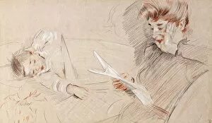 Madame Helleu Reading, with Paulette Lying Beside her on a Sofa, (black