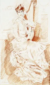 Madame Helleu seated by a Harp, (red, black and white chalks) Madame Helleu seated by a Harp, (red, black and white chalks)