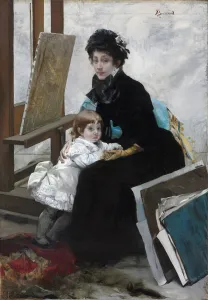 Artists Studio Gallery: Madeleine Lerolle and Her Daughter Yvonne, c.1879-1880 (oil on fabric)