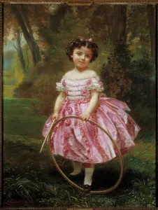 Mademoiselle Ehrler: Little girl playing with a hoop, Painting by Louis Antoine Leon Mademoiselle Ehrler: Little girl playing with a hoop, Painting by Louis Antoine Leon